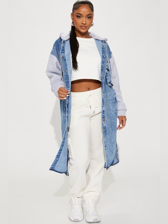 Fashion Nova Jackets & Blazers - Women Long Denim Duster Jacket Hooded Two Tone Coat Blue Streetwear Layered NWT